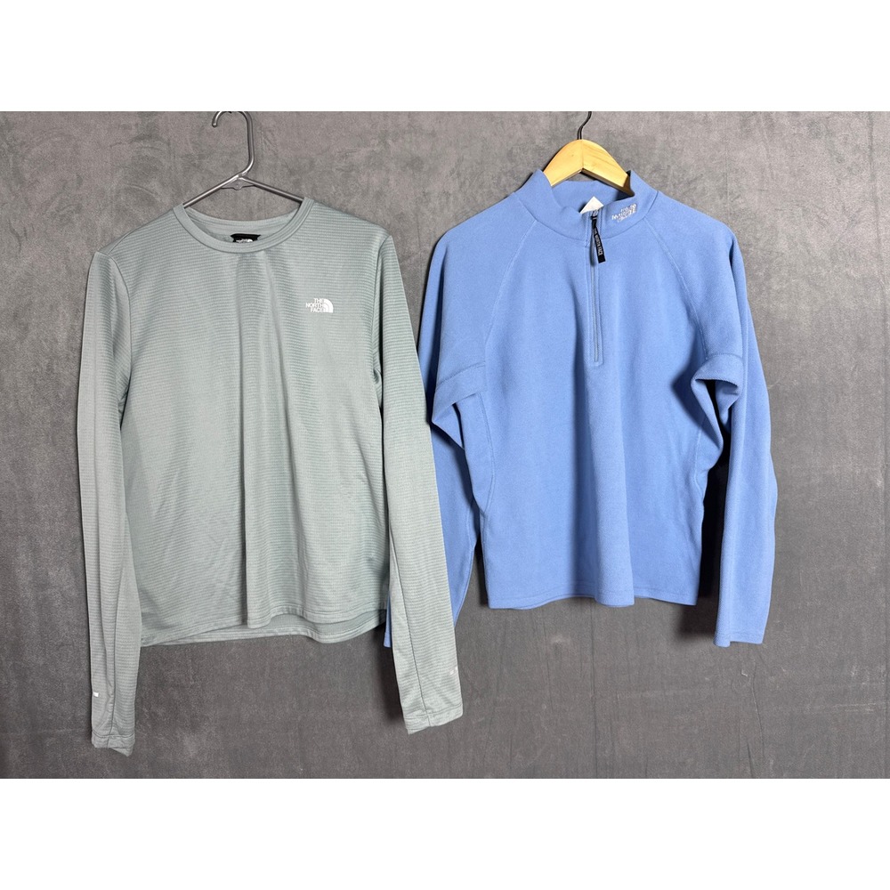 The North Face Womens Bundle Active Top L Outdoor Blue Zip Fleece & Sage Green